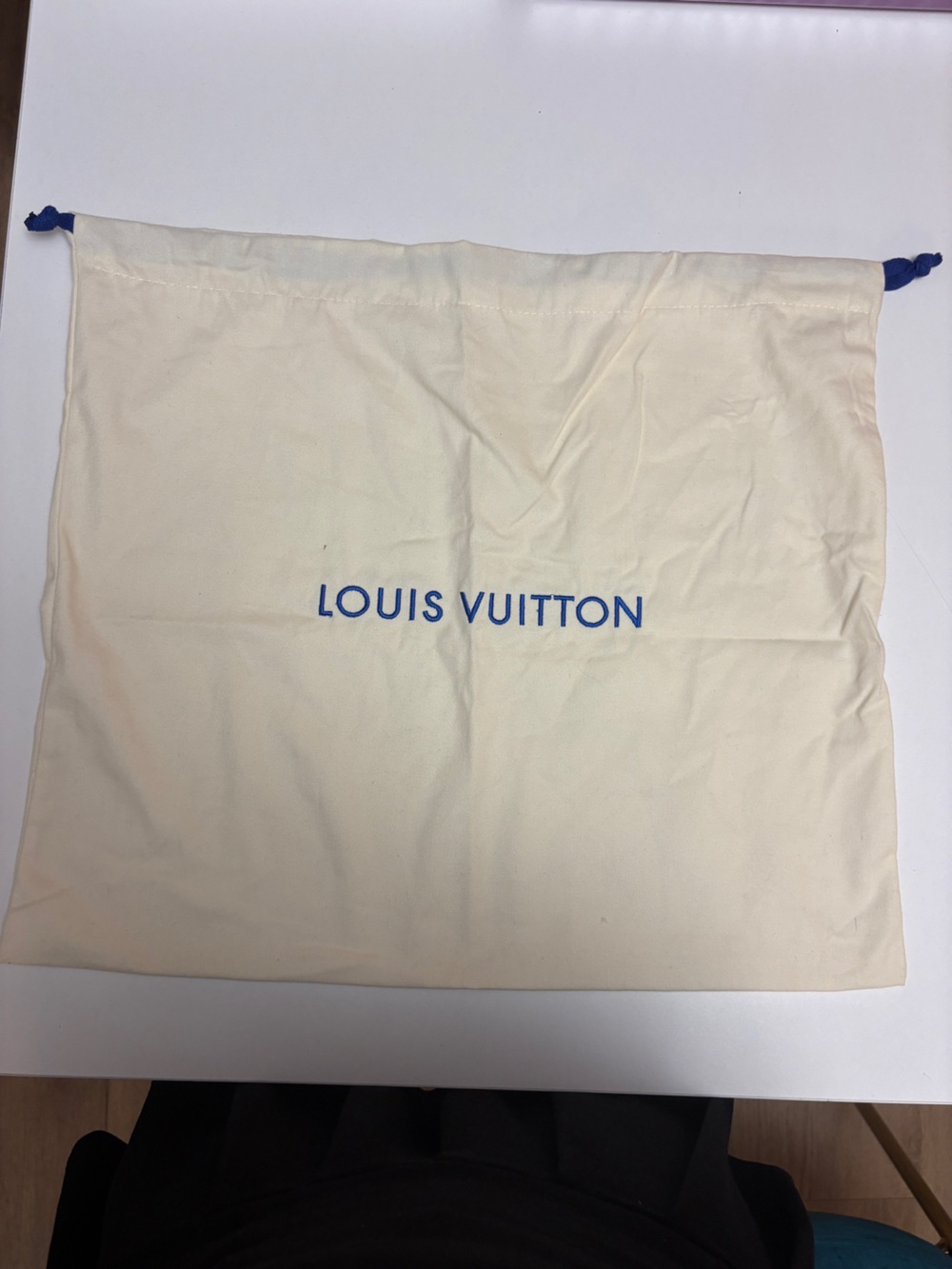 Louis Vuitton Cream Dust Bag with Blue Drawstrings